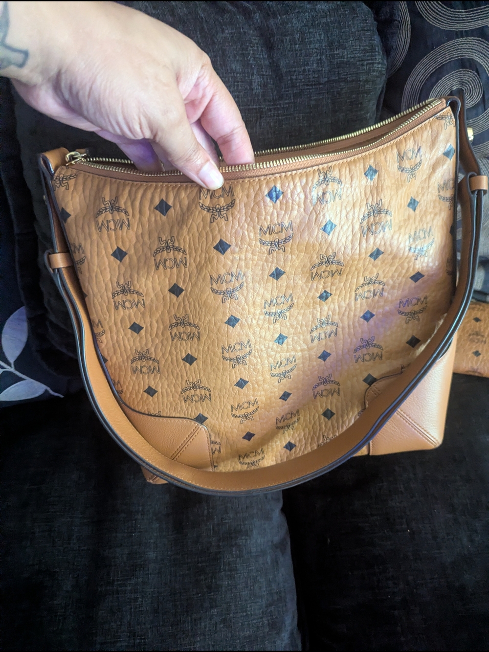 MCM Cognac Visetos Monogram Shoulder Bag